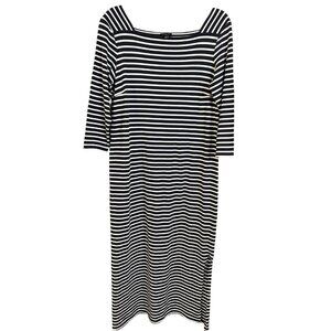 Talbots sz medium petite striped boat  neck  navy white dress maxi